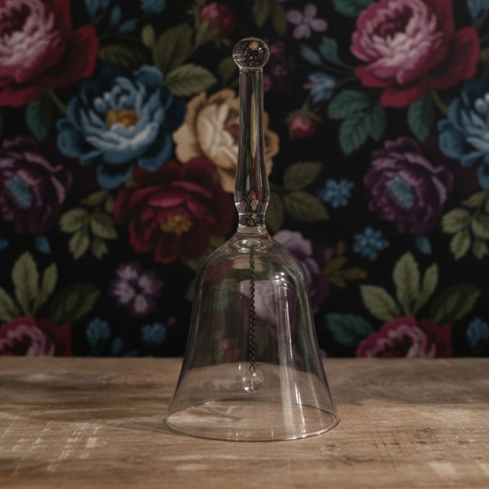 Princess House Heritage Dinner Bell, Vintage Floral Etched Clear Glass Accent